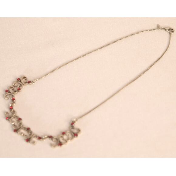 NWT 1979 Choker Necklace Ornate Gold Tone Metal Red Rhinestone Accents - Picture 2 of 9